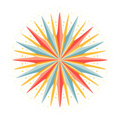 Poster - Colorful Radial Starburst Design on Black Background, Sharp Prongs and Speckled Pattern