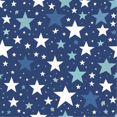 Poster - Starry seamless pattern design with varying sizes and colors on a dark blue backdrop for background or surface texture