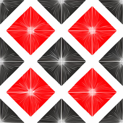 Poster - Geometric diamond pattern Red and black decorative background with radial lines symmetrical ornament abstract surface design art deco style repeat elements