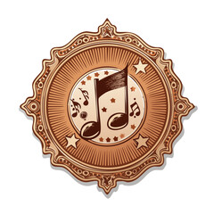 Poster - Ornate emblem with music notes and stars. Brown and beige circular design element for awards, achievement, or musical composition.