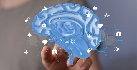 Aufkleber - 3D model of human brain with medical icons.  Perfect for healthcare, technology, and medical concepts.