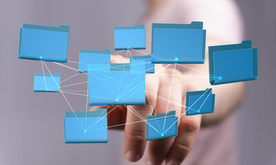 Leinwandbilder - Image depicts interconnected digital files, symbolizing secure data sharing, collaboration, and cloud storage.