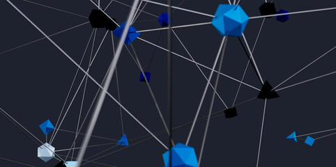 3D render of interconnected geometric shapes. Network, connection, technology concept.