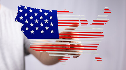 Poster - Interactive digital image of the USA map designed with the American flag. Perfect for patriotic themes.