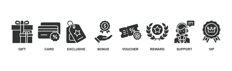 Loyalty program banner web icon vector illustration concept with icon of gift, card, exclusive, bonus, voucher, reward, support, vip.