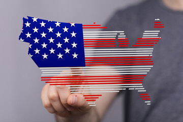 Poster - Patriotic digital art of the United States map overlaid with an American flag design. Perfect for Independence Day or nationalistic themes.