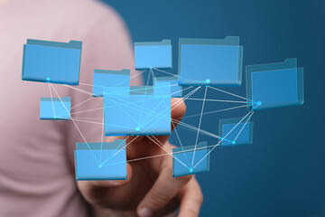 Poster - Abstract image of interconnected digital files.  Concept of data management, cloud storage, network security.