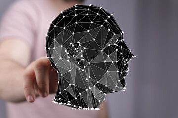 Poster - Abstract polygonal head model.  AI, data, technology, future, innovation concept.