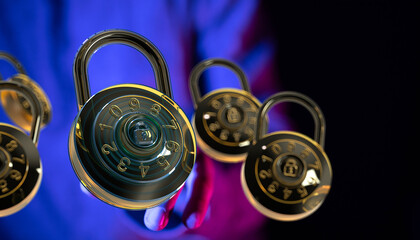 Poster - Secure your digital assets.  Image of combination locks symbolizes online security and data protection.