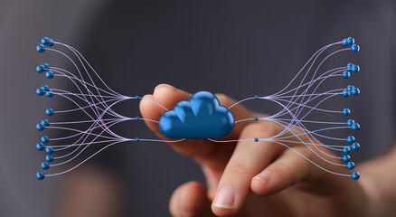 Poster - High-quality stock photo depicting cloud computing, network connections, and data flow. Ideal for technology and business.