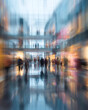 © lashkhidzetim - A blurry image of a busy shopping mall with people walking around. Scene is busy and bustling, with people going about their day