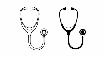 Aufkleber - This high-quality vector image features two minimalist stethoscope icons: a black outline and one with a solid black chest piece, both with fine details and no shadows.