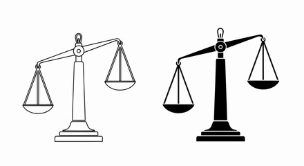 Aufkleber - This high-quality vector illustration features two minimalist weighing scale icons: a black outline and a solid black silhouette, both with balanced pans and fine details.