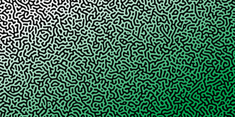 Poster - Abstract Reaction-diffusion Turing pattern natural texture green and white gradient color scheme. Linear design with biological algorithm psychedelic background. Reaction-diffusion or truing patter