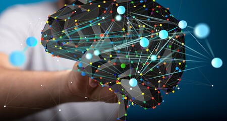Poster - Abstract brain model, digital network, AI, data science, technology, connectivity, innovation, future, intelligence, concept.