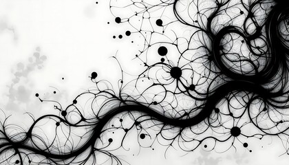 Poster - Abstract Black Ink Lines and Dots Swirling Pattern on White Backdrop