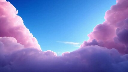 Poster - Pink Cloudscape: A breathtaking view of a vibrant pink and purple cloudscape against a clear blue sky, showcasing a serene and dreamy atmosphere.
