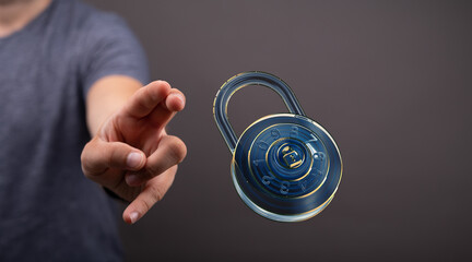 Aufkleber - Secure your data.  Image of a hand reaching for a digital padlock, symbolizing online security and data protection.