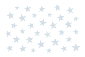 Poster - Falling white shiny five-pointed stars in various sizes, creating a dazzling effect against a transparent background, enhancing any design