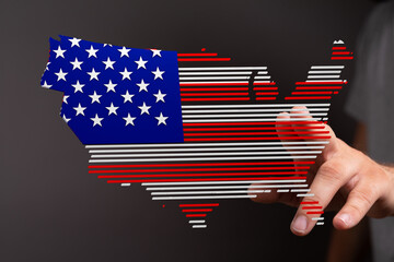 Poster - Digital illustration of the USA map with an American flag design. Perfect for patriotic themes.