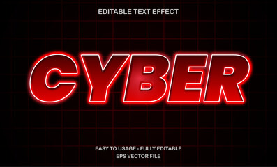 Poster - Cyber text, editable text effect template, futuristic red neon light retro text style