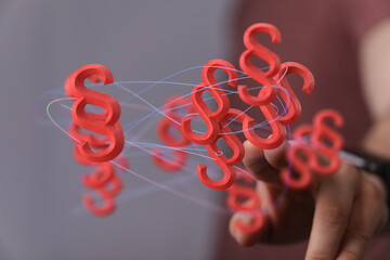 Poster - Abstract image of interconnected red paragraph symbols.  Concept of legal network, law, justice.