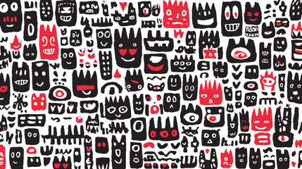 Poster - Abstract shapes display emotions within a diverse pattern on white backdrop