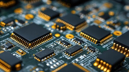Poster - Exploring the intricate details of microchips and circuit board design in a macro view of technology's foundation