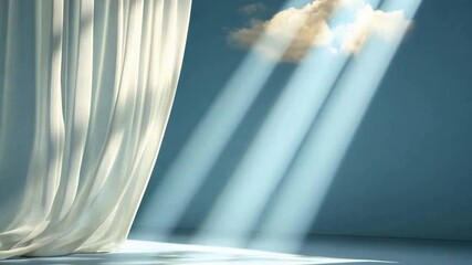 Poster - Light and Shadow Serenade: A breathtaking spectacle of light and shadow dances across a softly draped curtain, casting ethereal rays that whisper tales of tranquility and serenity.