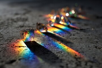 Poster - Crystal clarity reveals captivating rainbow light streaks across a textured surface in this macro exploration of refraction