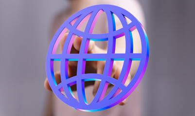 Poster - Abstract image of a hand holding a vibrant global network icon. Represents connection, internet, and technology.