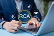 © Father_Studio - Root Cause Analysis Concept, Businessman holding magnifying glass with RCA symbol, represents finding the root cause of the problem, solving the organization's problems to make it sustainable.