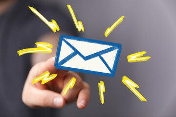 Aufkleber - Close-up of hand selecting email icon, symbolizing new message notification.  Perfect for email marketing, communication, technology.