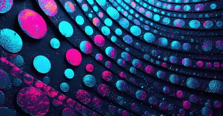 Aufkleber - Abstract fluid art. Vibrant pink, blue hues create swirling patterns. Bubbles, texture suggest depth, movement. Dramatic lighting enhances visual impact.