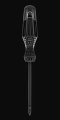 Fototapete - Black and white wireframe screwdriver isolated on a dark background, showcasing clean lines and geometric simplicity. The detailed vector illustration highlights the tool's shape and contours
