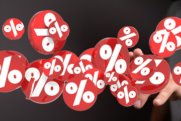 Poster - 3D rendered image of red percentage symbols floating, perfect for discount and sale concepts.