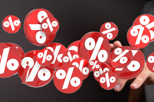 3D rendered image of red percentage symbols floating, perfect for discount and sale concepts.