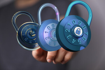 Leinwandbilder - High-quality image of three digital combination locks, ideal for cybersecurity and data protection concepts.