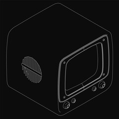 Fototapete - A vintage black and white television with a curved screen and classic design stands out against a dark background. The retro TV features simple front buttons and a nostalgic aesthetic, perfect for.