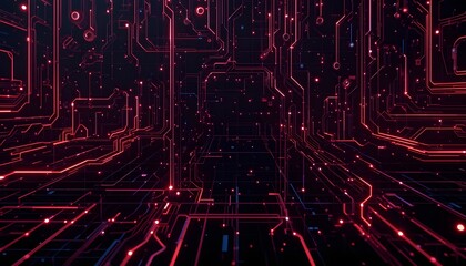 Poster - Abstract Red Circuit Board Technology Background Perfect for Futuristic Designs and Tech Presentations