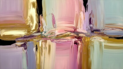 Poster - Abstract Art Oil Painting with Gold Accents on Canvas Surface Background