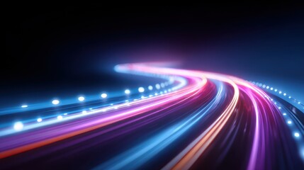 Aufkleber - Dynamic light trails in vibrant colors create a mesmerizing flow through a dark background, suggesting speed and energy.