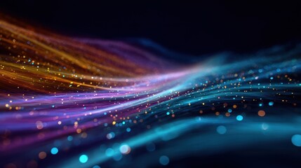 Aufkleber - Abstract waves of vibrant colors and light create a mesmerizing visual effect against a dark background.