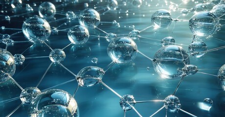 Poster - Abstract network, glowing spheres connected by lines. Blue tones dominate, suggesting science, technology, innovation. Futuristic visual.