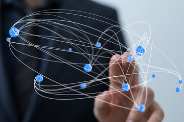 Poster - Abstract image of a hand interacting with a digital network.  Perfect for technology, business, and connection themes.
