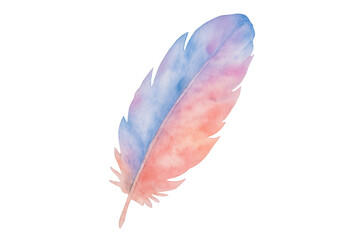 Poster - Pink and blue watercolor feather isolated on transparent background, ideal for boho style decorations