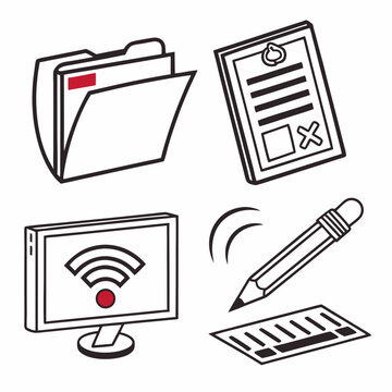 Simple line icons of computer file document pencil wifi