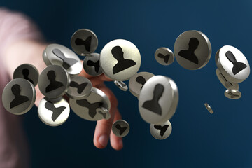 Poster - Abstract image depicting connection, networking, and social media. Silver profile icons.