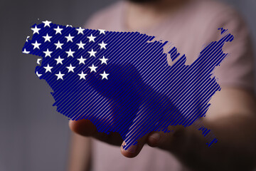 Poster - Hand holding a stylized US map, perfect for Independence Day, election, or national pride themes.