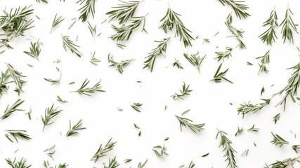 Poster - Fresh rosemary sprigs arranged on a clean white surface